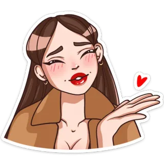😘 donna, cartone animato, bacio, amore, bruna, emoticon, sticker, cuore whatsapp sticker