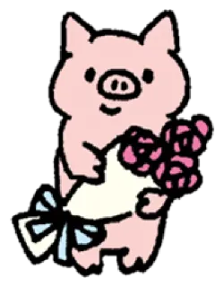 💐 cerdo, animal, dibujos animados, flores, ramo, lindo, rosa telegram sticker