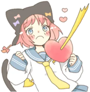 😍 Anime, Coração, Seta, Orelhas de gato, Fofo, Cabelo rosa telegram sticker