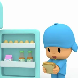 ☀️ Pocoyo мультфильм, ребенок, сэндвич, еда, холодильник telegram sticker
