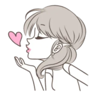 😘 kartun, wanita, cium, hati, cinta, imut telegram sticker