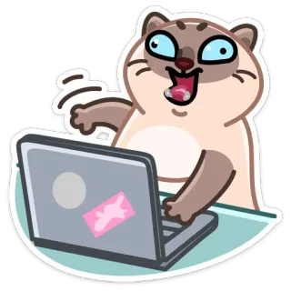😃 кот, ноутбук, компьютер, наклейка, животное, мультфильм, работа telegram sticker