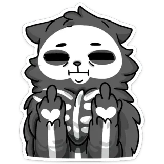 🖕 sticker, dibujo animado, dedo corazón, ofensivo, esqueleto, gato whatsapp sticker