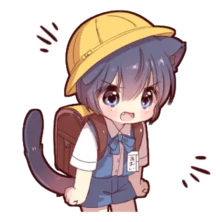 🍓 あおい Anime, Orelhas de gato, Bravo, Uniforme escolar, Mochila, Fofo telegram sticker