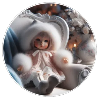 🧸 búp bê, đồ chơi, dễ thương, cổ điển, thanh lịch, ghế, mùa đông whatsapp sticker