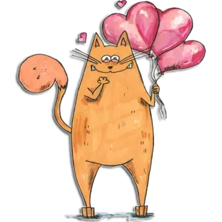 ❤ кот, шары, сердце, милый, иллюстрация, животное, наклейка telegram sticker