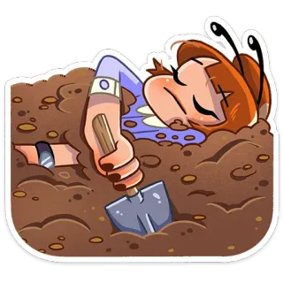 🐝 scavare, pala, terra, cartone animato, personaggio, insetto whatsapp sticker