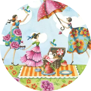 🏖 Picknick, Frauen, Regenschirm, Blumen, Essen, Draussen telegram sticker