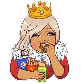 🍔 ratu, burger, kentang goreng, makanan, kartun, mahkota telegram sticker