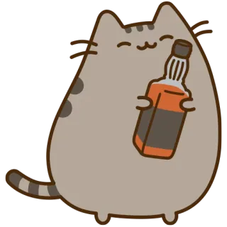 🍷 Pusheen Pusheen, 猫, アルコール, ボトル, 飲み物 telegram sticker