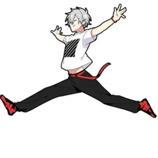 🕺 애니메이션, 캐릭터, 흰머리, 빨간 신발, 검은 바지, 흰 셔츠 telegram sticker