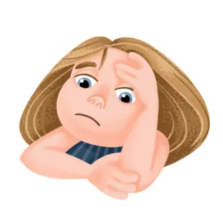 😔 triste, molesto/a, preocupado/a, ilustración, dibujo animado, chica, melancolía telegram sticker