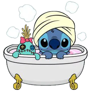 🛀 Stitch ลิโล่ แอนด์ สติทช์, อ่างอาบน้ำ, น่ารัก, การ์ตูน, เวลาอาบน้ำ telegram sticker