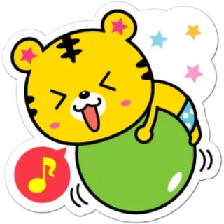 🎼 tigre, cartone animato, carino, animale, adesivo, giallo, palla, felice telegram sticker