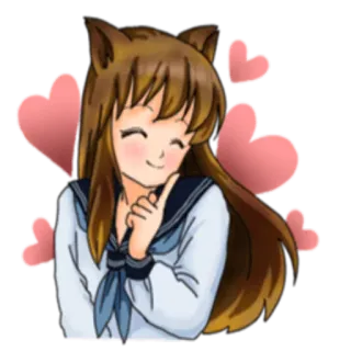 ❤️ Anime, Kocia dziewczyna, Serca, Słodkie, Kawaii, Kreskówka, Dziewczyna telegram sticker
