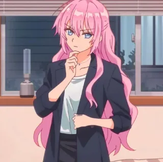 🤔 anime girl, pink hair, blue eyes, office, businesswoman, cartoon telegram sticker