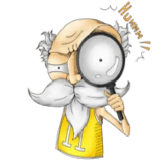 🔍 Hmmm thinking, magnifying glass, research, old man, investigation, search, cartoon telegram sticker