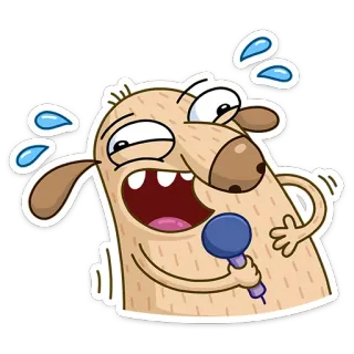 😂 dog, singing, microphone, cartoon, sweat, nervous, performance telegram sticker