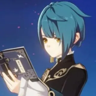 📎 Xingqiu Genshin Impact anime, videogioco, Genshin Impact, Xingqiu, personaggio, ragazzo, capelli blu whatsapp sticker