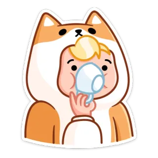 ☕️ мультфильм, ребенок, костюм собаки, малыш, пить telegram sticker