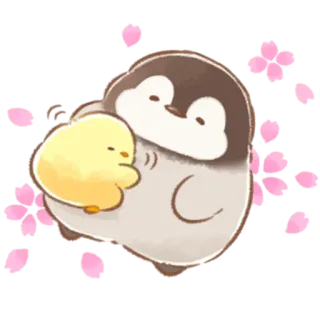 🤗 пингвин, птица, цыпленок, милый, каваий, животное, цветы вишни telegram sticker