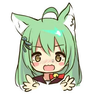 😅 anime, cartoon, cat ears, cute, worried, green hair telegram sticker
