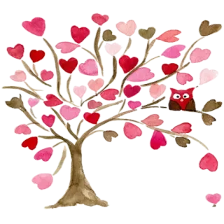 ❤️ дерево, сердечки, сова, розовый, любовь, природа telegram sticker