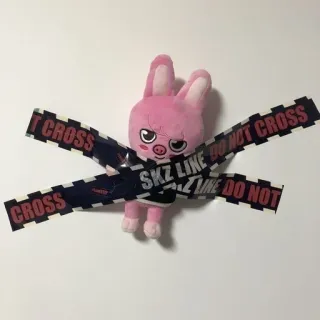 😏 DO NOT CROSS Băng cảnh báo, Băng báo nguy hiểm, Thú nhồi bông thỏ, Thỏ hồng, Không vượt qua, SKZ Line whatsapp sticker