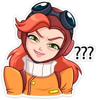 🤨 ??? ผู้หญิง, นักบิน, คำถาม, การ์ตูน, ผมแดง, หมวกกันน็อก telegram sticker