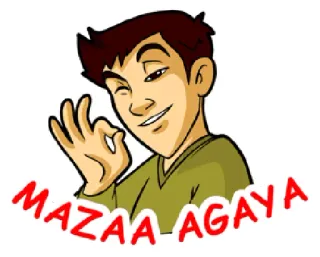 👌 MAZAA AGAYA persona, cartone animato, segno OK, hindi, divertimento, felice whatsapp sticker