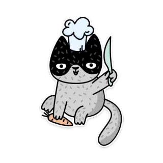 👩‍🍳 고양이, 요리사, 당근, 칼, 요리, 동물 telegram sticker
