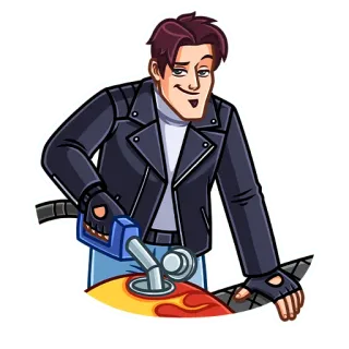 😉 motorcycle, biker, fuel, vehicle, transportation, leather jacket, cartoon telegram sticker