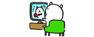 👑 bear, television, watching, cartoon, chair, home telegram sticker