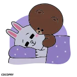 😴 Dibujo animado, Oso, Conejo, Durmiendo, Lindo, Animal telegram sticker