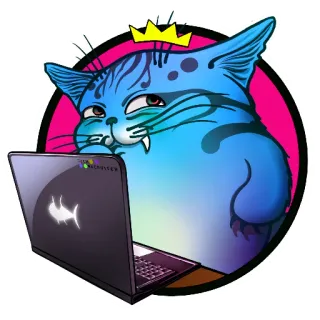 😏 TOP HACHESTER cat, laptop, computer, crown, blue, sticker whatsapp sticker