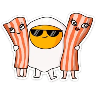 😎 telur, bacon, makanan, kartun, sarapan, imut, kawaii, stiker telegram sticker