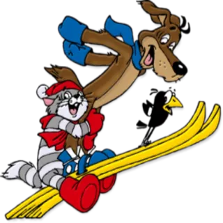 ⛷ ski, chat, chien, sports d'hiver, dessin animé whatsapp sticker