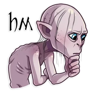 🤔 Gollum The Lord of the Rings hm gollum, el señor de los anillos, hm, pensando, fantasía telegram sticker