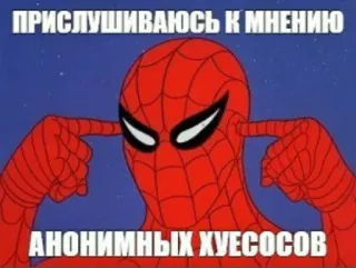 🤔 Spider-Man ПРИСЛУШИВАЮСЬ К МНЕНИЮ АНОНИМНЫХ ХУЕСОСОВ Spider-Man, Meme, Lustig, Offensiv telegram sticker
