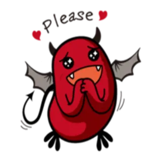 🙏 please devil, cute, hearts, cartoon telegram sticker