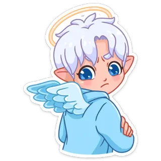 😕 ангел, милый, крылья, ореол, мультфильм telegram sticker