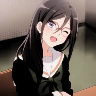 💗 anime, girl, glasses, wink, school uniform, character, cartoon whatsapp sticker