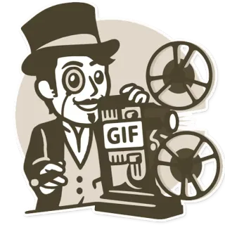 🔵 GIF gif, monóculo, sombrero de copa, proyector, película, dibujos animados, animación telegram sticker