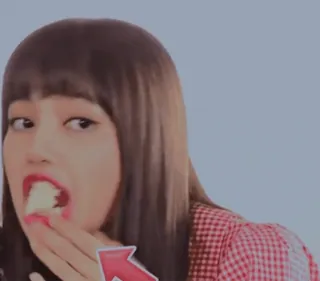 🍭 Lisa kpop, idol, cantor, comendo, celebridade, comida whatsapp sticker