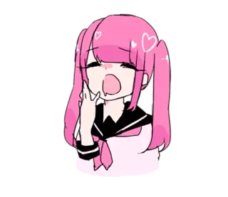 😪 Anime Mädchen, pinke Haare, süß, Cartoon, Herzen, kawaii whatsapp sticker