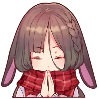 🙏 Anime, Ragazza, Cartone animato, Carino, Coniglio, Sciarpa, Dispiaciuto, Supplicante telegram sticker
