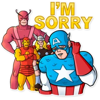 😥 Captain America I'M SORRY Marvel, Мстители, Супергерои, Извини, Прости, Комикс, Человек-муравей, Железный человек, Тор telegram sticker