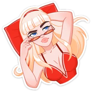 😎 mujer, rubia, gafas de sol, rojo, dibujo animado, chica telegram sticker