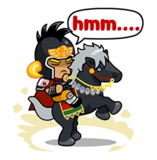 🤔 hmm..... desenho animado, hmm, pensando, cavalo, cavaleiro telegram sticker