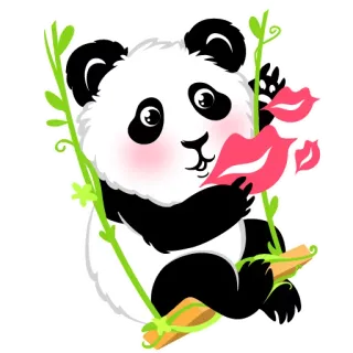 💋 Panda, Słodkie, Zwierzę, Naklejka, Kawaii, Kreskówka, Huśtawka, Pocałunek telegram sticker